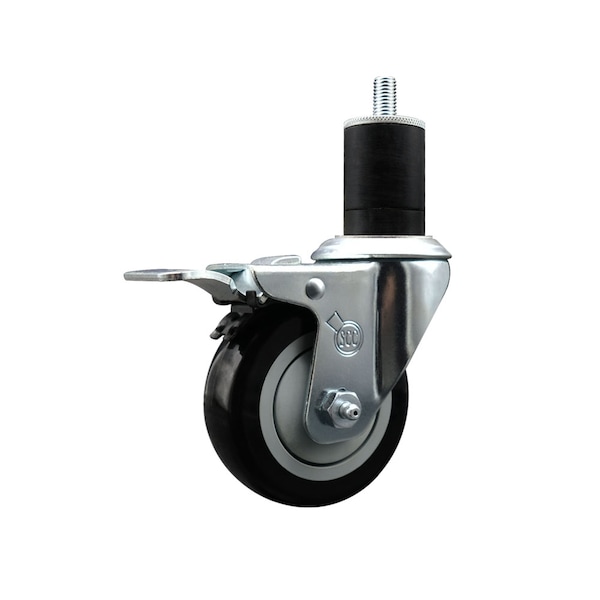 3.5'' Black Poly Swivel 1-3/4'' Expanding Stem Caster Total Lock Brake